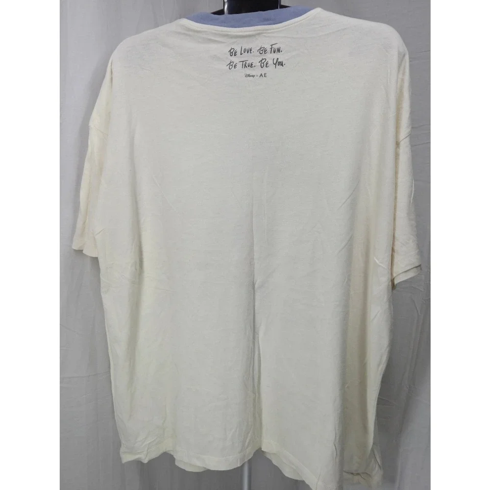 American Eagle Disney Mickey Mouse‎ Graphic Ringer Tee Cream Blue XL